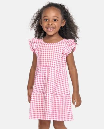 Baby And Toddler Girls Gingham Tiered Dress -  Pink