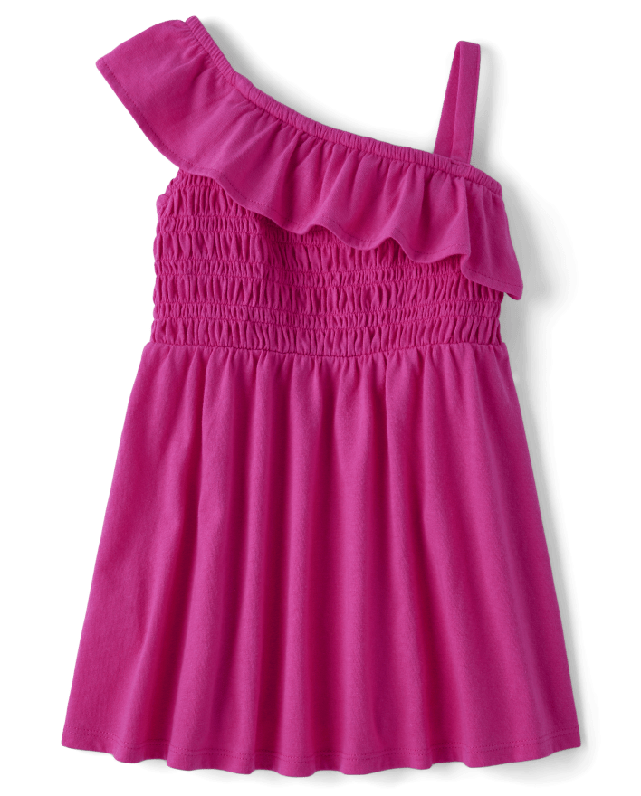 Baby And Toddler Girls Smocked One Shoulder Dress - Pink