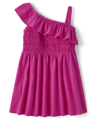 Baby And Toddler Girls Smocked One Shoulder Dress - Pink