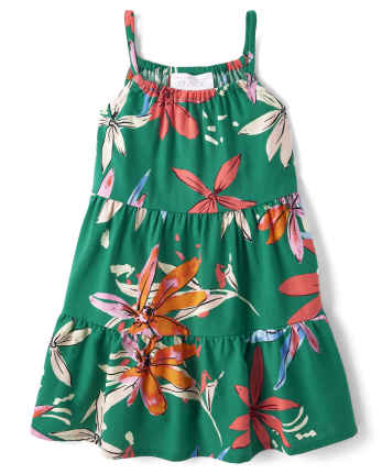 Toddler Girls Floral Tiered Halter Dress - Green