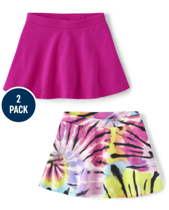 Toddler Girls Rainbow Tie Dye Skort 2-Pack - Pink