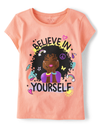 Girls Believe In Yourself Graphic Tee - Peach