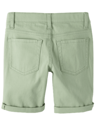 Girls Roll Cuff Twill Skimmer Shorts - Green