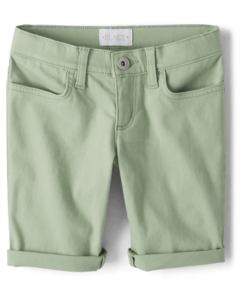 Girls Roll Cuff Twill Skimmer Shorts - Green