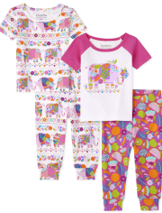 Baby And Toddler Girls Elephant Snug Fit Cotton Pajamas 2-Pack - Pink Blast