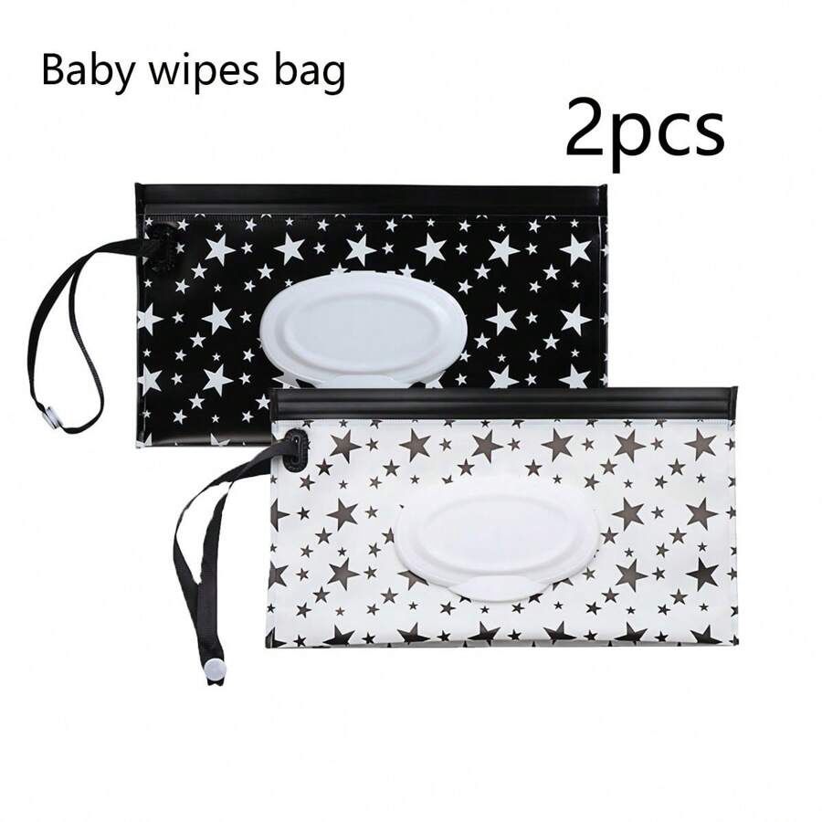 2pcs Star Printed Portable Waterproof Baby Wipes Bag