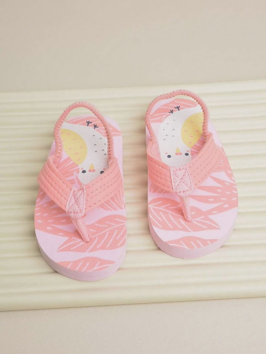 Girls Random Cartoon Graphic Toe Ring Design Slingback Sandals, Cute Indoor Flat Sandals