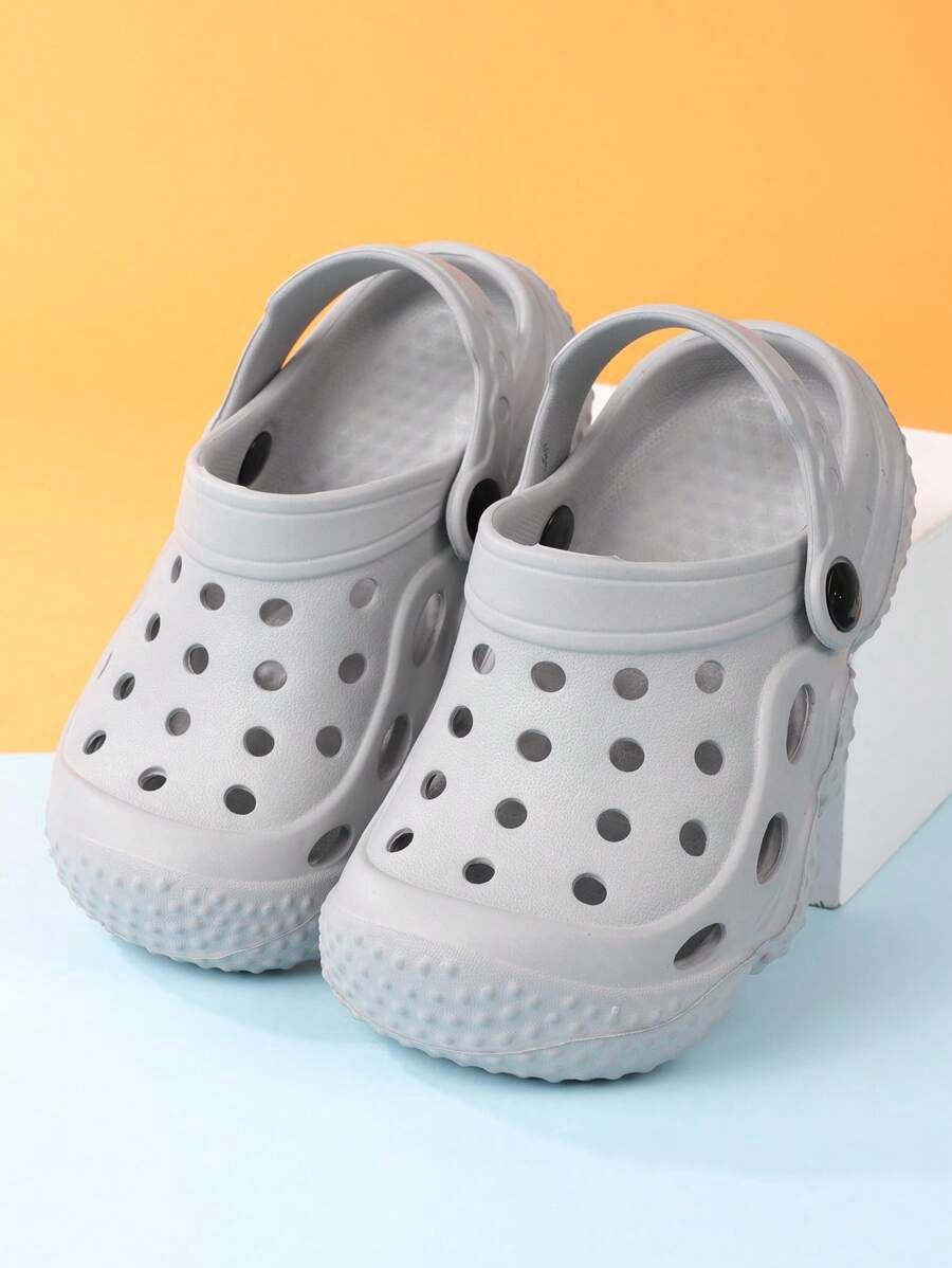 Kids Hollow Out Round Toe EVA Vented Clogs - Grey