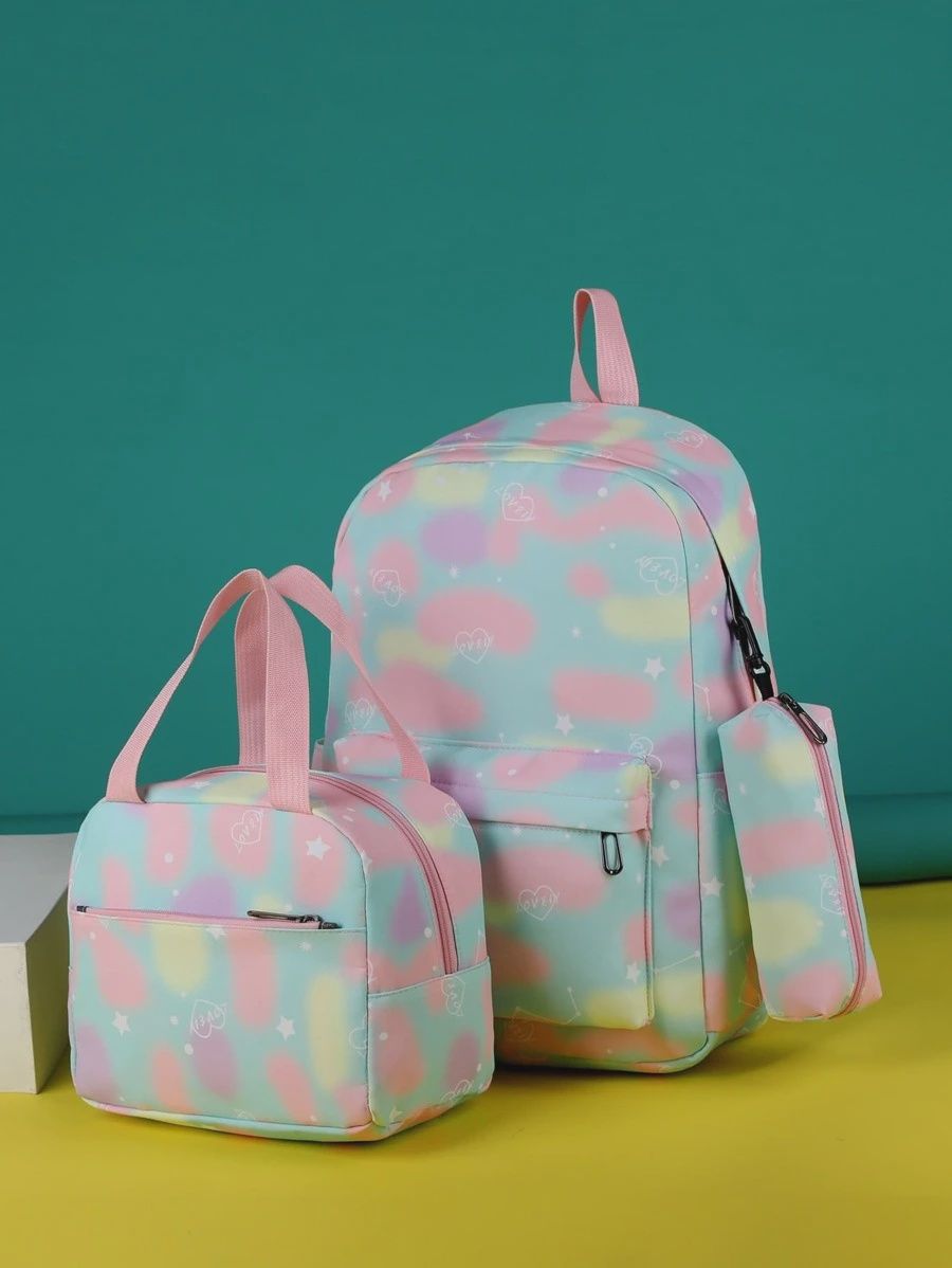 Fashion New Color-Block Heart Printed Backpack 3pcs/Set