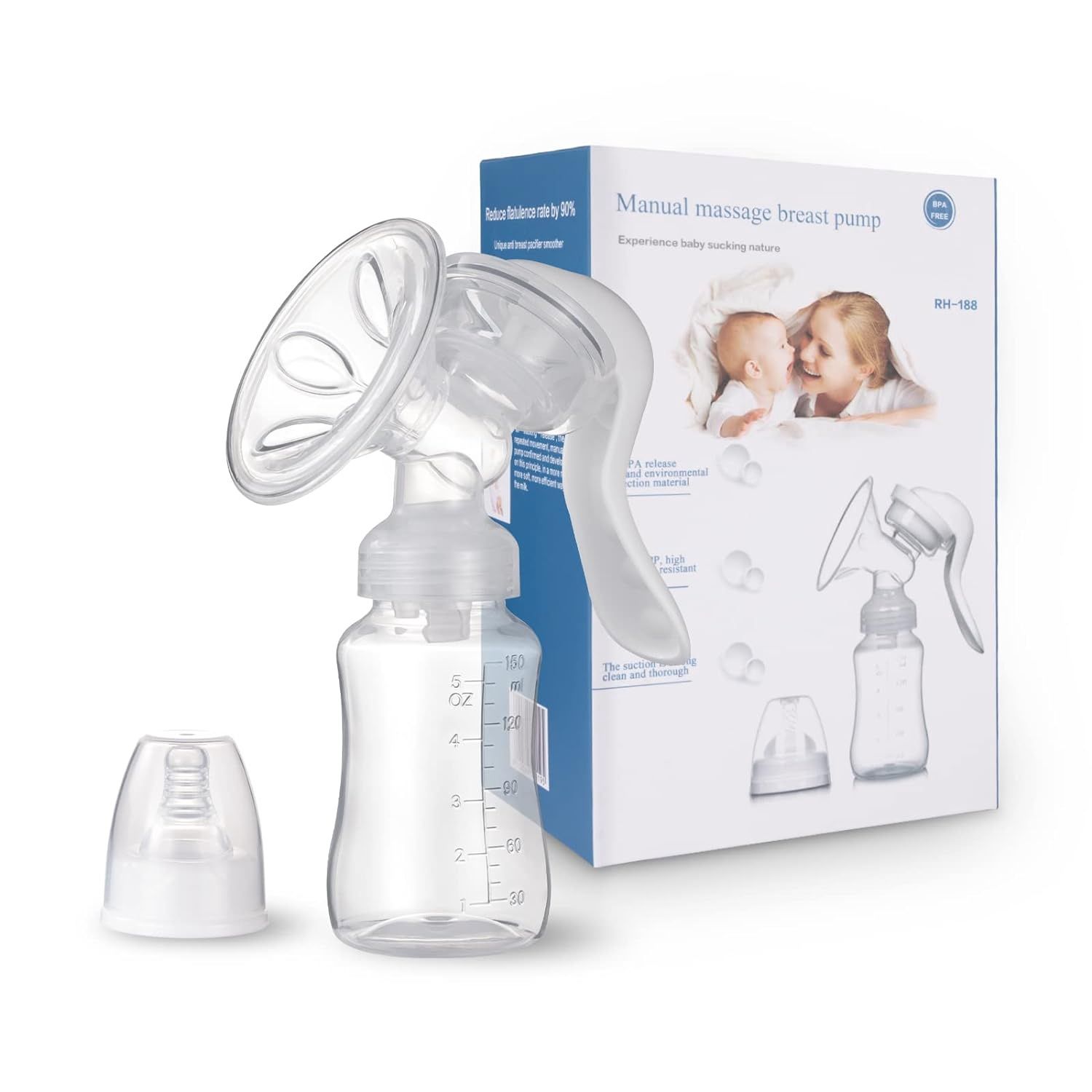 Manual Breast Pump, Adjustable Suction Silicone Hand Pump Breastfeeding