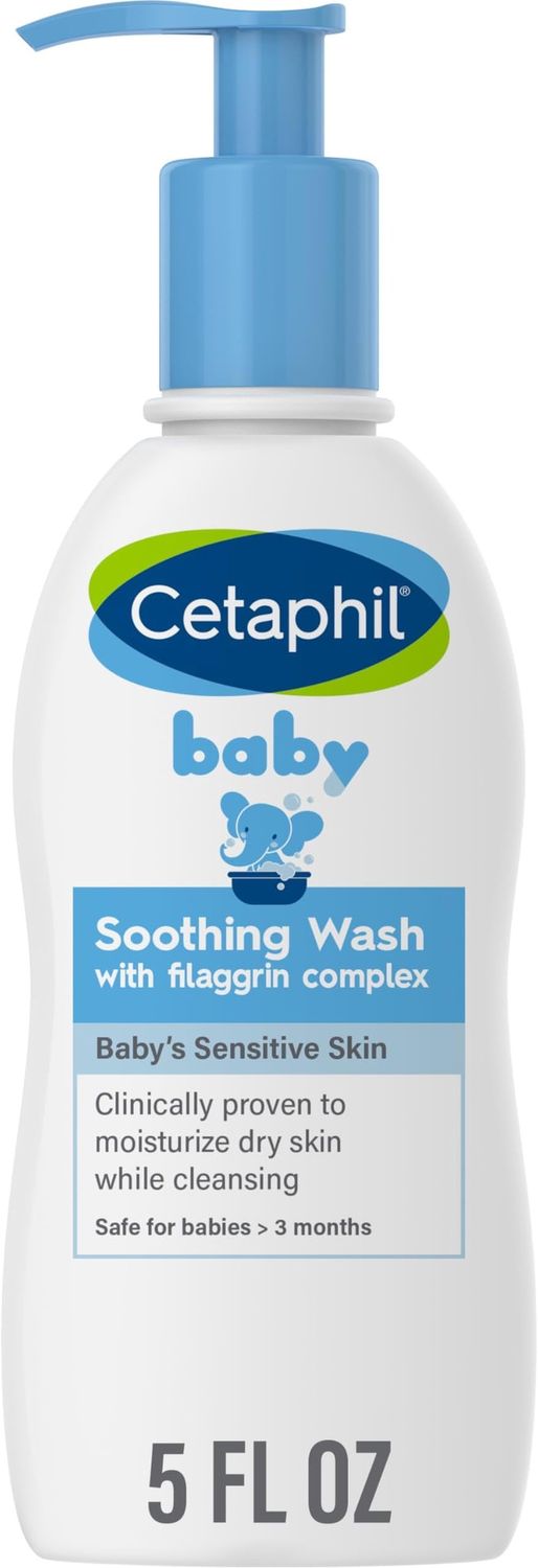 Cetaphil Baby Body Wash, Soothing Wash, Creamy &amp; Gentle for Sensitive Dry Skin, Made with Colloidal Oatmeal and Niacinamide, Fragrance Free, Hypoallergenic, 5oz
