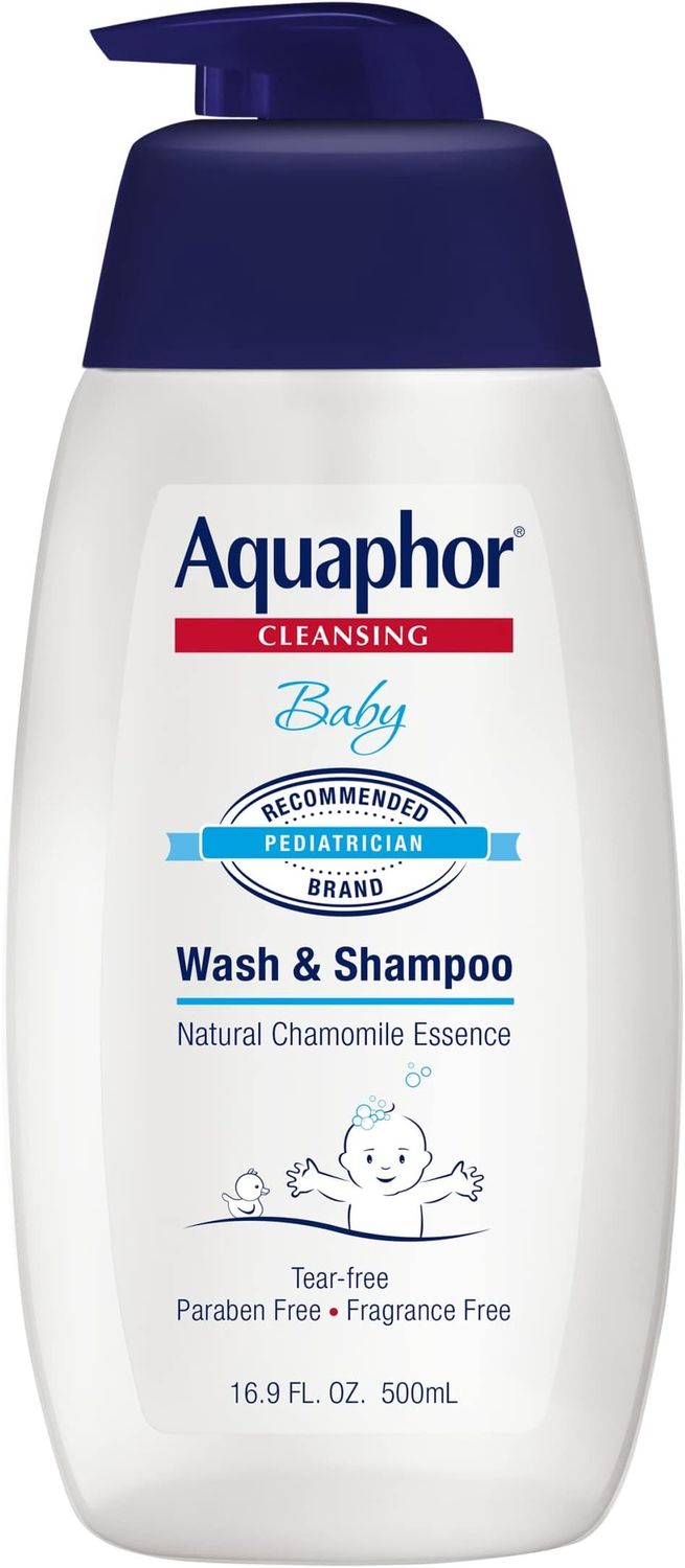 Aquaphor Baby Wash and Shampoo - Mild, Tear-free 2-in-1 Solution for Baby’s Sensitive Skin - 16.9 fl. oz. Pump