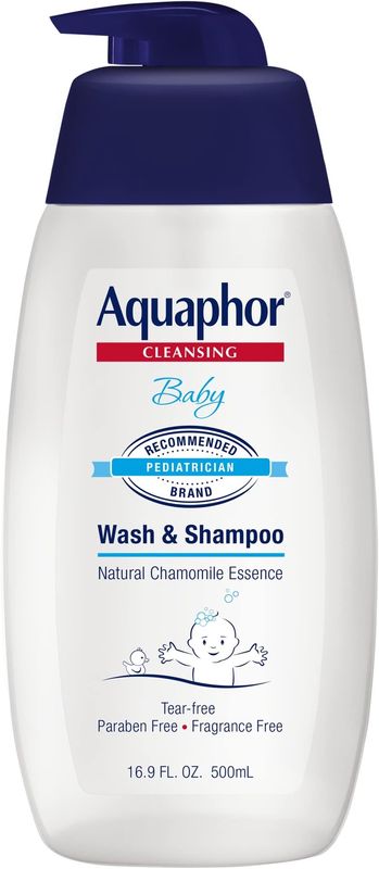 Aquaphor Baby Wash and Shampoo - Mild, Tear-free 2-in-1 Solution for Baby’s Sensitive Skin - 16.9 fl. oz. Pump