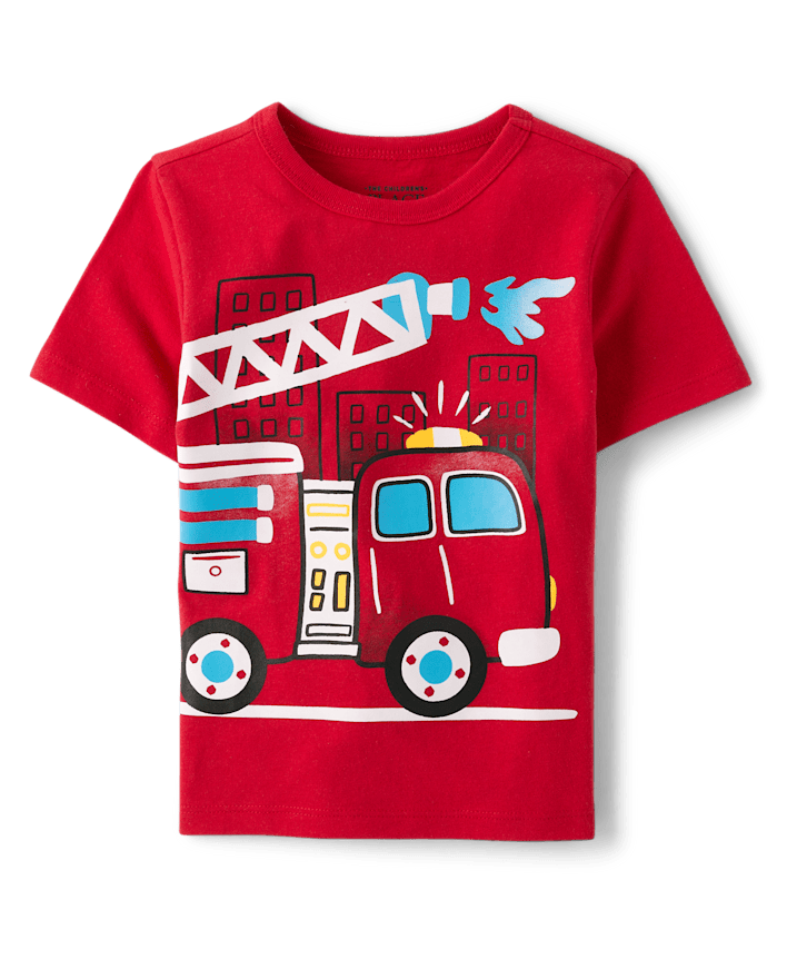 Baby And Toddler Boys Fire Truck Graphic Tee - ruby