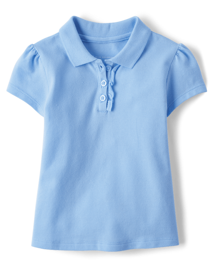Toddler Girls Uniform Ruffle Pique Polo - Light Blue