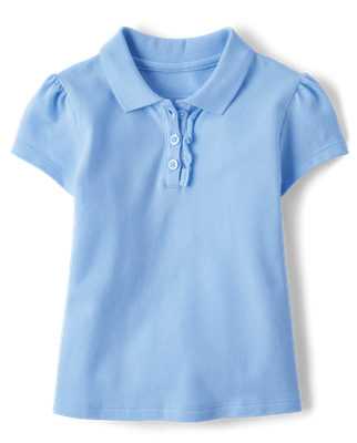 Toddler Girls Uniform Ruffle Pique Polo - Light Blue