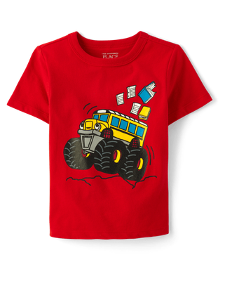 Baby And Toddler Boys Monster Truck School Bus Graphic Tee - red