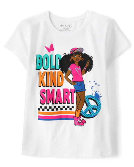 Girls Bold Kind Smart Graphic Tee - white