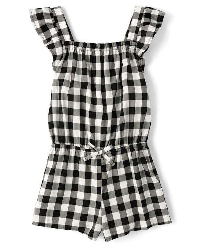 Girls Gingham Romper - black