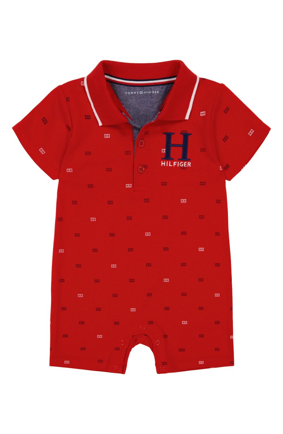 Knit Polo Romper - Red