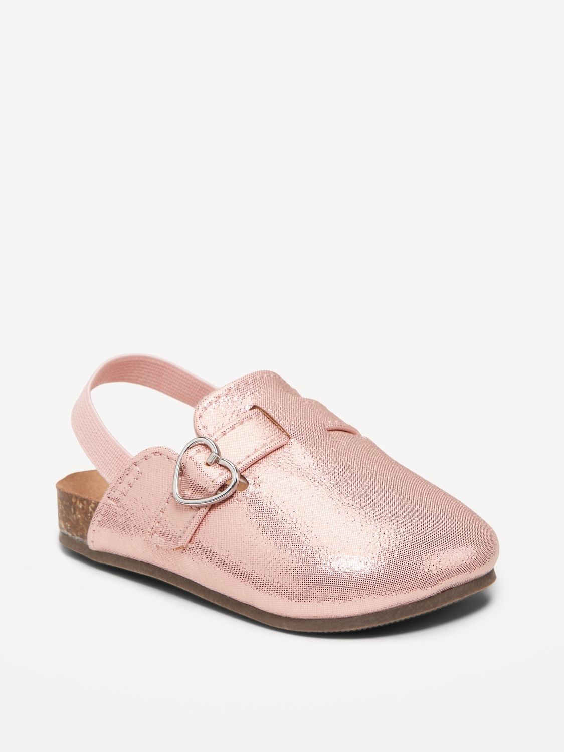 Faux-Leather Metallic Buckled Clog Shoes for Baby - pink