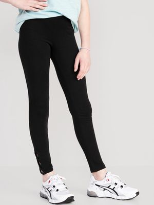 Tough Full-Length Lattice-Hem Leggings for Girls - Black