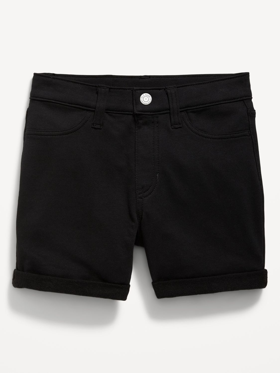 French Terry Rolled-Cuff Midi Shorts for Girls - Black