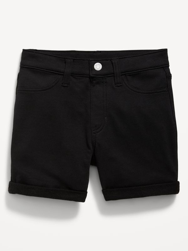 French Terry Rolled-Cuff Midi Shorts for Girls - Black