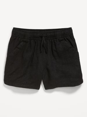 Linen-Blend Drawstring Shorts for Girls - Black