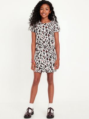 Printed Short-Sleeve Ribbed Dress for Girls- Red/black