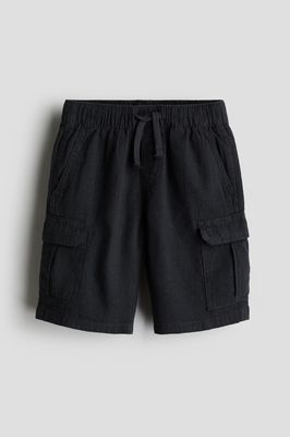 Linen-blend Cargo Shorts - Black
