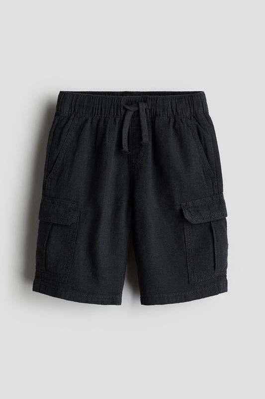 Linen-blend Cargo Shorts - Black