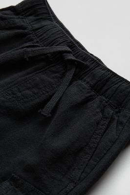Linen-blend Cargo Shorts - Black