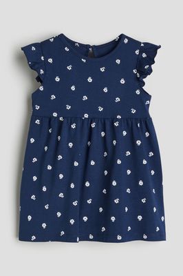 Ruffle-trimmed Jersey Dress - Dark blue/floral
