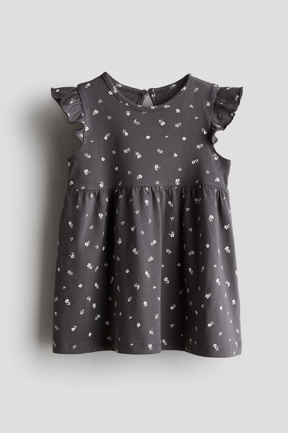 Ruffle-trimmed Jersey Dress - Grey floral