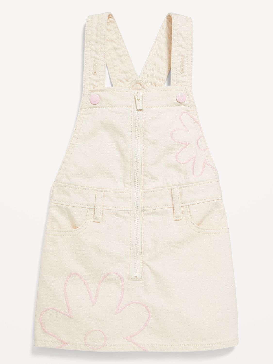 Zip-Front Embroidered Skirtall Jean Dress for Toddler Girls