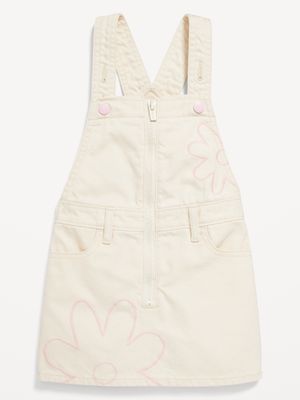 Zip-Front Embroidered Skirtall Jean Dress for Toddler Girls