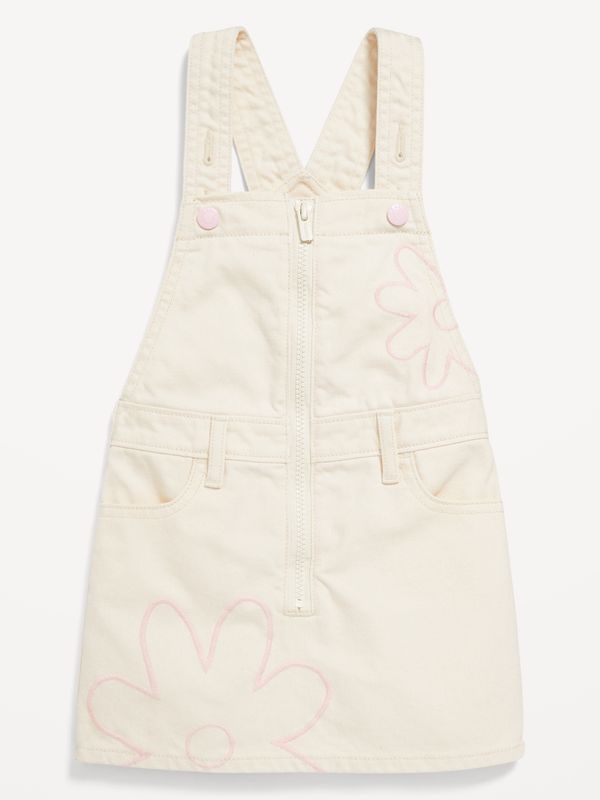 Zip-Front Embroidered Skirtall Jean Dress for Toddler Girls