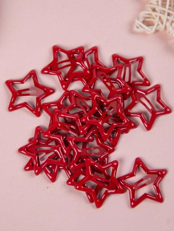 10pcs Girls' Red Star Shaped Hair Clip With Side Fringe