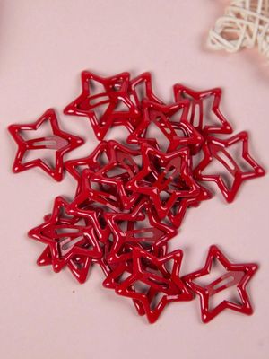 10pcs Girls' Red Star Shaped Hair Clip With Side Fringe