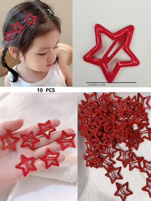 10pcs Girls&#39; Red Star Shaped Hair Clip With Side Fringe