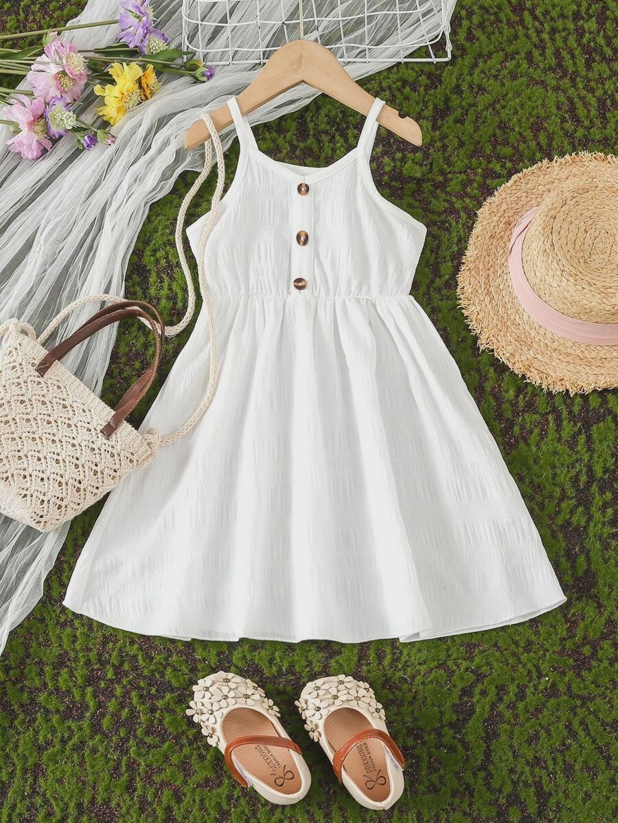 White Spring Style V-neck Spaghetti Strap Dress
