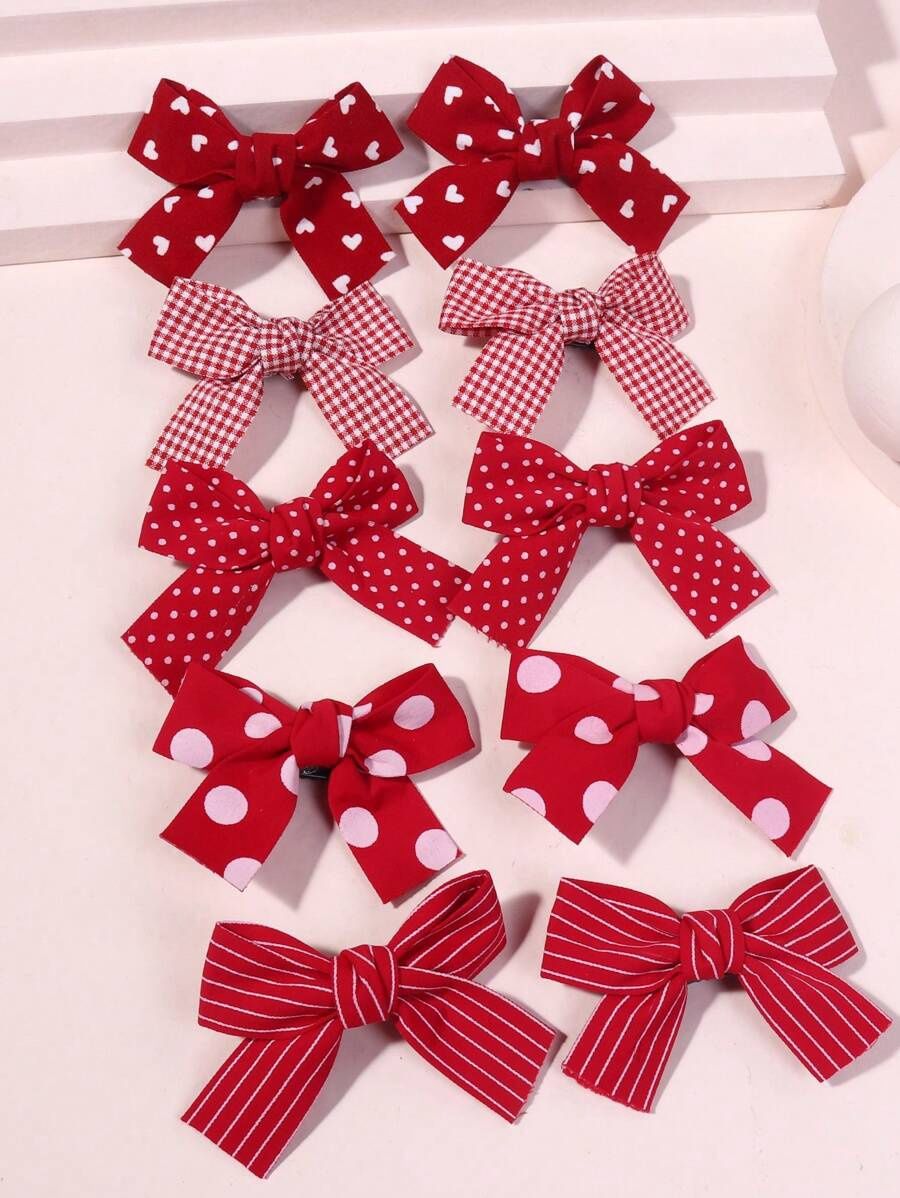 5pairs/Set Girls&#39; Hair Clips &amp; Elastic Hair Ties - Red