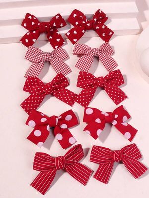 5pairs/Set Girls&#39; Hair Clips &amp; Elastic Hair Ties - Red