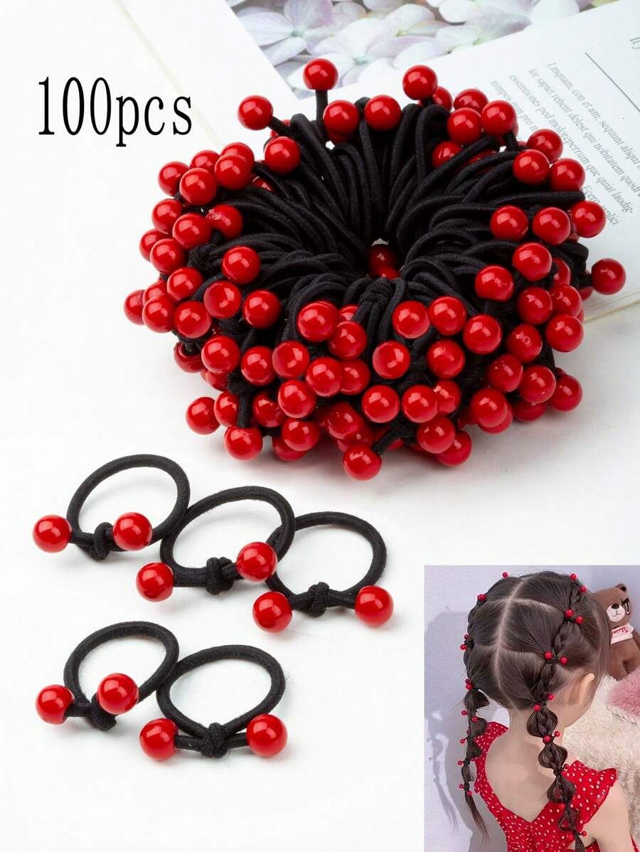 Girls&#39; High Elasticity Fluorescent Faux Pearl Hair Ties With Mini Flower Rubber Bands