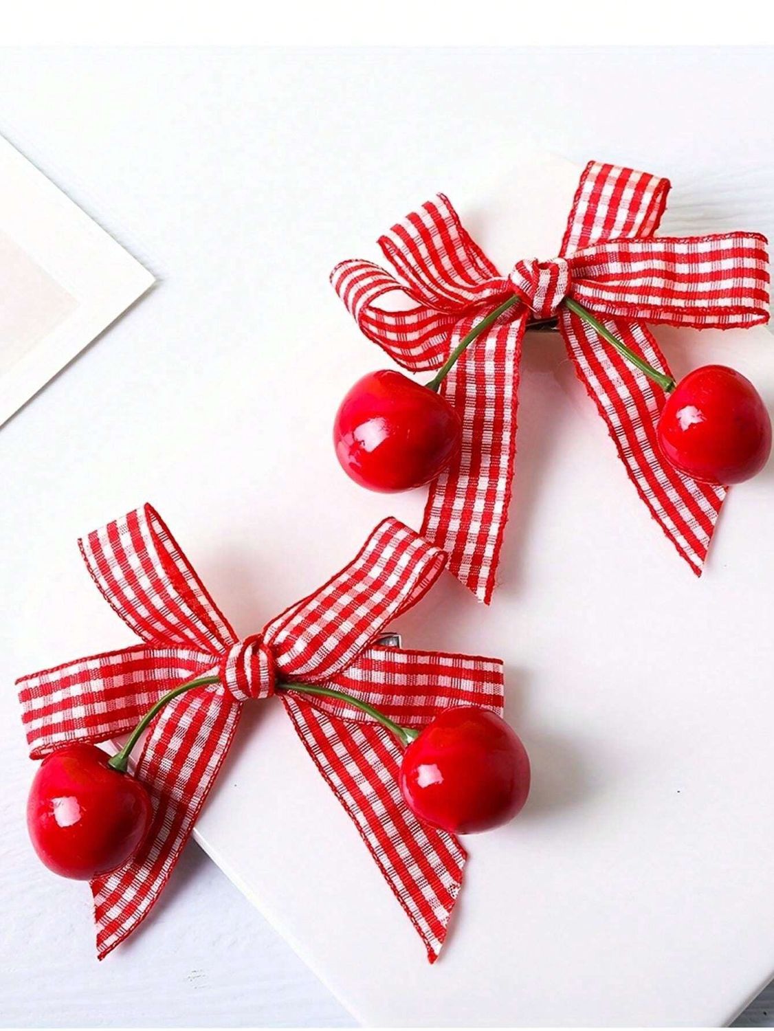 2pcs Kids' Red Plaid Ribbon Bow Alligator Hair Clip