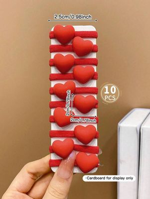 10pcs Children's Hair Accessories Red Cute Heart-Shaped Hair Tie