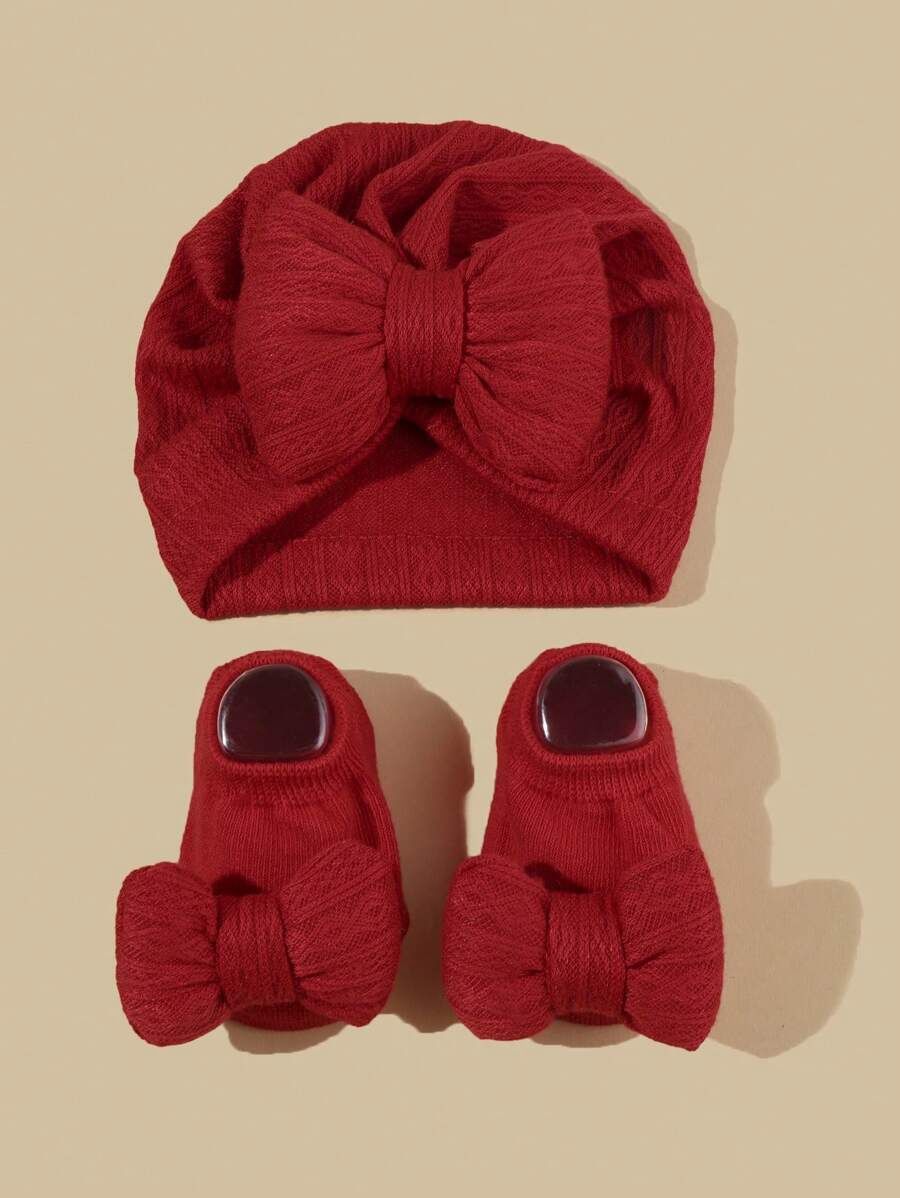 Baby&#39;s Hat &amp; Socks Set w/ Bowknot Headband Cap