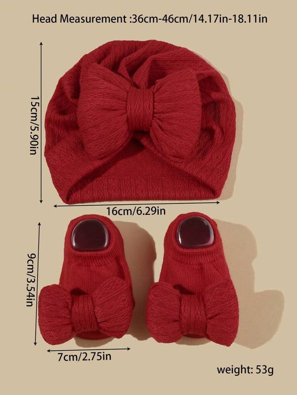 Baby's Hat &amp; Socks Set w/ Bowknot Headband Cap