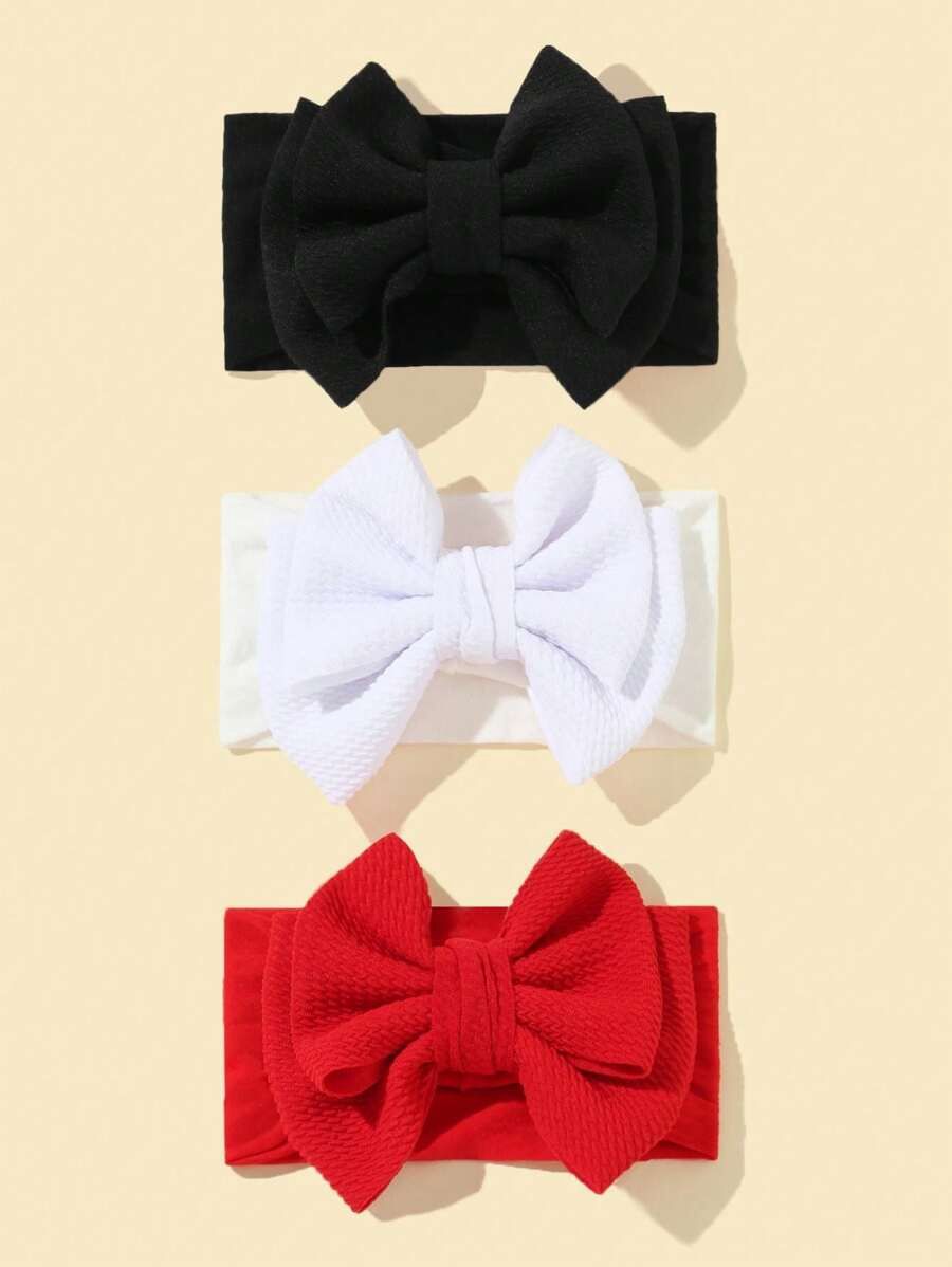 Solid Color 3D Twisted Nylon Baby Headband With Double Layered Bow